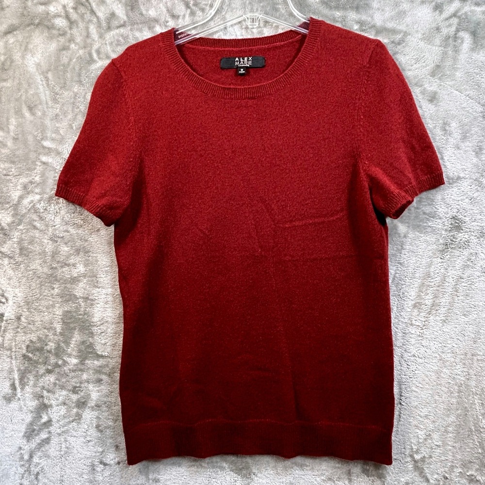 Alex Marie Cashmere Sweater Women Medium Burgundy Red Short Sleeve Crew Neck Top